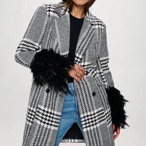 Chic Plaid Blazer with Feathered Cuffs